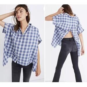 Madewell Central Open-Back Top Size Small Gingham Plaid Blue White